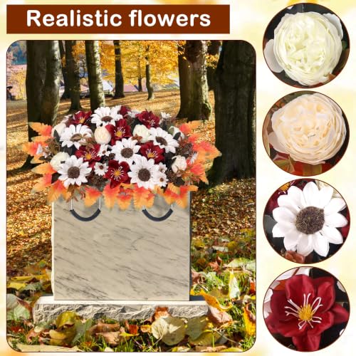 Fall Artificial Cemetery Flowers Headstone Flower Saddle - White & Saddle