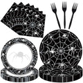 Halloween Spider Web Disposable Party Set - Serves 24 with Plates, Napkins & Forks - Variation: Spiderweb