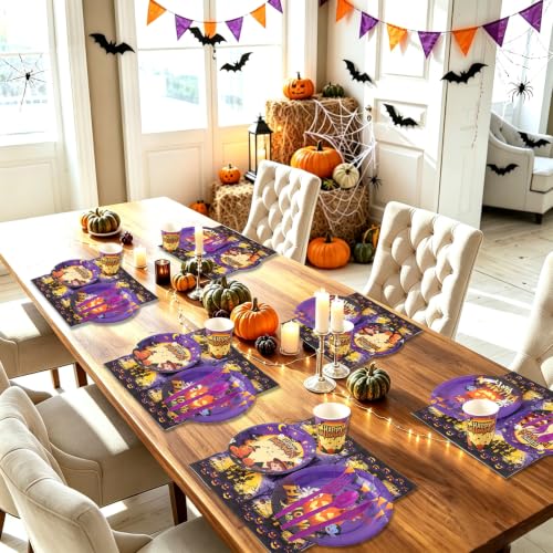 Halloween Paper Plates and Napkins Set for 24 Guests - Spooky Chic Party Dinnerware