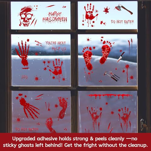 Halloween Bloody Handprint Footprint Window Stickers - 165 pcs Spooky Decor