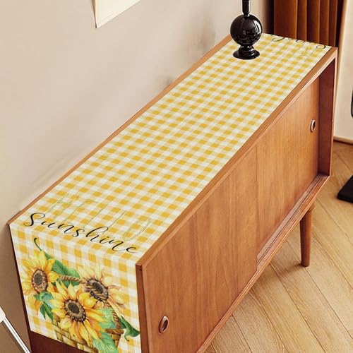 Sunflower Table Runner 13x36 Inches - Rustic Farmhouse Decor, Boho Floral Summer Centerpiece