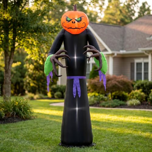8ft Tall Pumpkin Man Outdoor Inflatable Halloween Decoration - Horror Theme, Easy Setup, Party Friendly - Pumpkin Man Variation