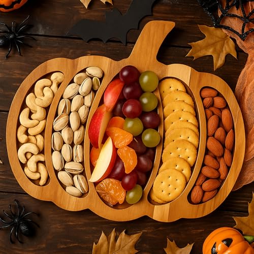 Acacia Wood Pumpkin Decor Platter Halloween Charcuterie Board Fall Serving Dish