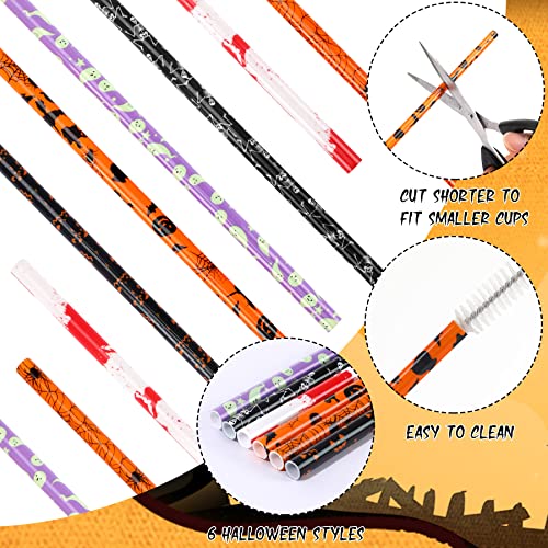 Halloween Reusable Drinking Straws 30 Pcs - Pumpkin, Bat, Skeleton, Spider Web - Straight Style