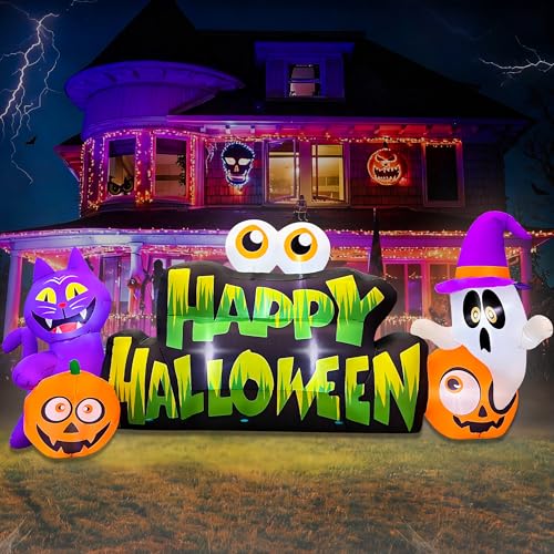 10FT Halloween Inflatable Ghost Pumpkin Eyeballs Cat Banner Outdoor Decoration