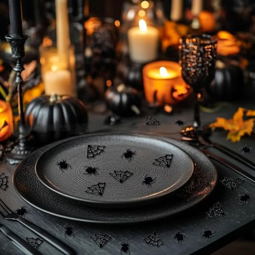 Halloween Black Confetti - 1000PCS Foil Spider & Web Table Scatter - Spooky Party Decorations - Variation: Halloween Black