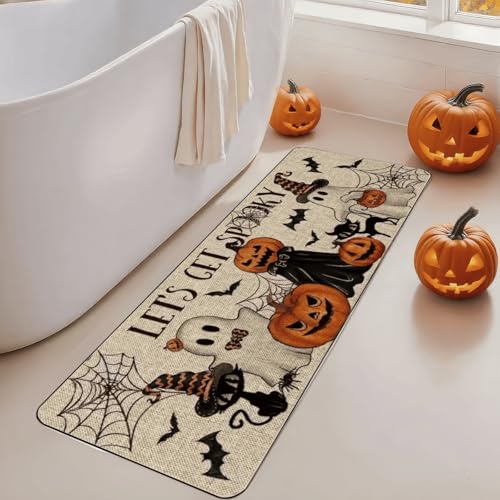 Halloween Black Cat Kitchen Mat Set - 2-Pack Non-Slip Decor Rugs, 17x29 & 17x47