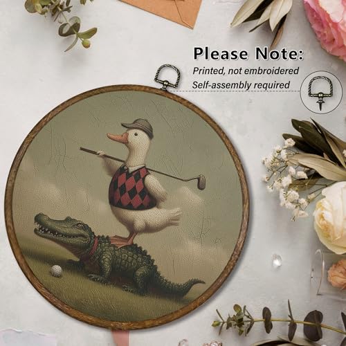 Whimsical Golf Duck Wall Art Decor - Round Canvas Frame for Boys & Kids Rooms