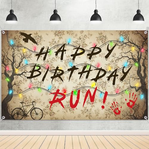 Brown Happy Birthday Backdrop - Spooky Forest Theme for Halloween Party