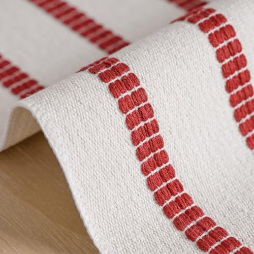 Red Farmhouse Woven Stripe Christmas Table Runner 12x120 Inch - Holiday Decor