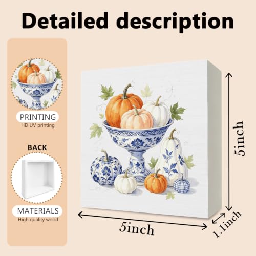 Chinoiserie Pumpkin Wooden Sign - Fall Decor, 5x5 Inch, Variation CHIPUMK