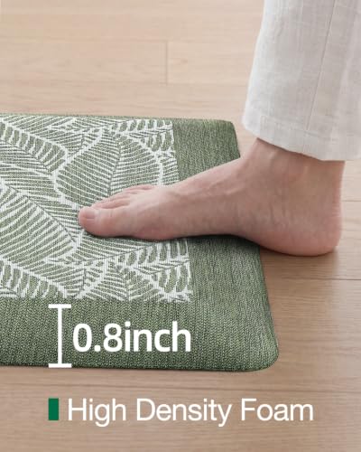 Anti-Fatigue Kitchen Mat 20x32 Inch Extra Thick Cushioned Leaf Green - Non-Slip, Waterproof
