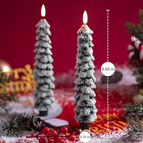 Snow Covered Flameless Christmas Tree Candles Set - 4 Pack, Remote Control, 9.65 Inch