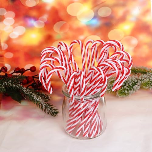 150 Pcs Plastic Christmas Candy Cane Ornaments - Red & White Hanging Decor