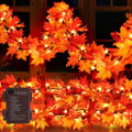 12Ft Fall Leaves Garland with LED Lights - 3 Pack, 8 Modes Waterproof Battery Operated, Autumn Decor for Home & Thanksgiving - Variation: 12Ft-3PCS