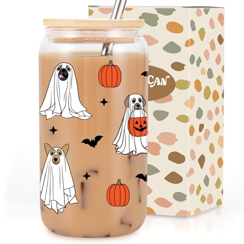 Halloween Dog Ghost Cup - Cute Pumpkin Iced Coffee Tumbler 16oz