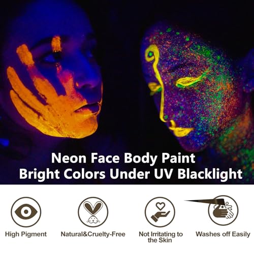 Neon Blue Body Paint Washable UV Blacklight Face & Body Makeup for Cosplay & Festivals - 70ml