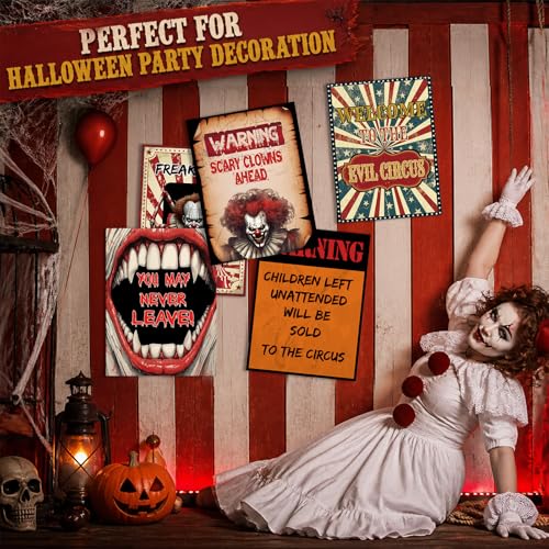 8Pcs Creepy Clown Wall Posters - Haunted Carnival Horror Decorations