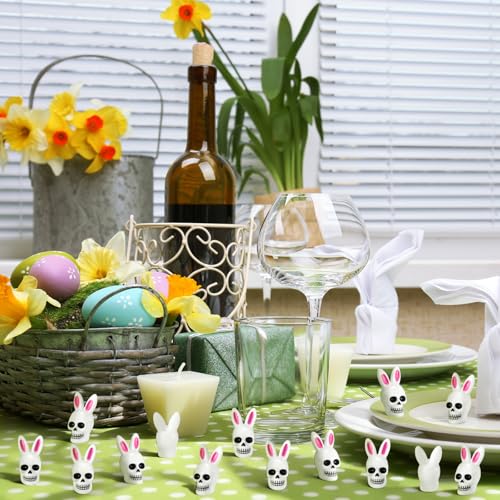 Easter Mini Resin Skull Figures with Rabbit Ears - 50pcs Tiny Garden & Decor Ornaments