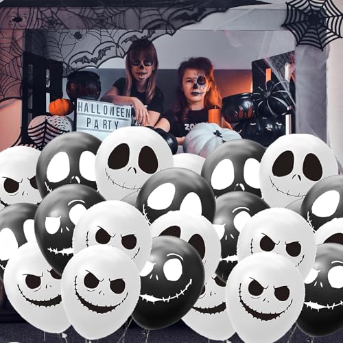 Halloween Party Balloons Decorations - 12 Inch Black White Balloons Pack of 50 - Style 7