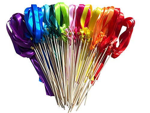 Rainbow Ribbon Wands with Bells 50 Pack Wedding Party Favors & Send Off