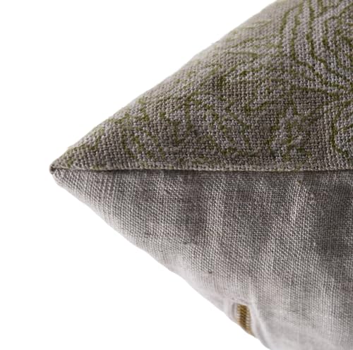 Grey Linen Throw Pillow Cover 14x14 Inches Handmade Block Print Cushion Cover with Zipper