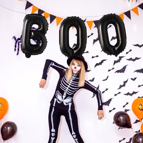 Black 'BOO' Letter Balloons - 16-Inch Mylar Halloween Decorations