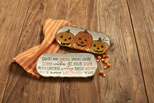 Halloween Stoneware Plate 9 Inch with Hand-Painted Poem, Orange Spooky Decor