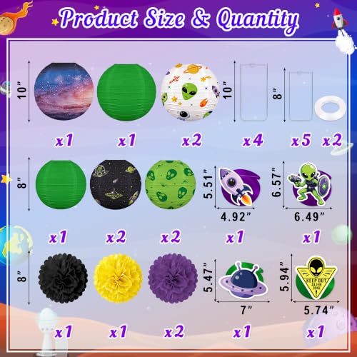 Alien UFO Paper Lanterns Party Decorations - 17 Pcs Space Theme Set