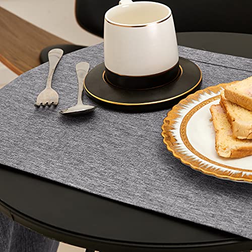 Large Linen Farmhouse Table Runner - Waterproof Burlap Style, 14x108 Inch Dark Grey - Outdoor & Wedding Decor