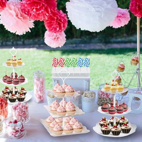 White 10-Piece Cupcake Stand Dessert Table Display Set - 3 Tiers, Plastic Trays