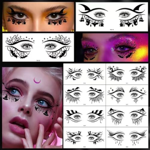 Halloween Ghost Bat Spider Web Temporary Tattoos Face & Eye Makeup Kit for Women Girls - Spider Web Variation