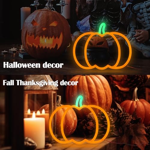 Halloween Pumpkin Neon Sign - 7.3x9in Dimmable Wall Decor with Battery & USB Power - Little Pumpkin Variation