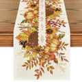 Sunflower Turkey Leaves Thanksgiving Table Runner 13x108 Inch - Beige Fall Decor