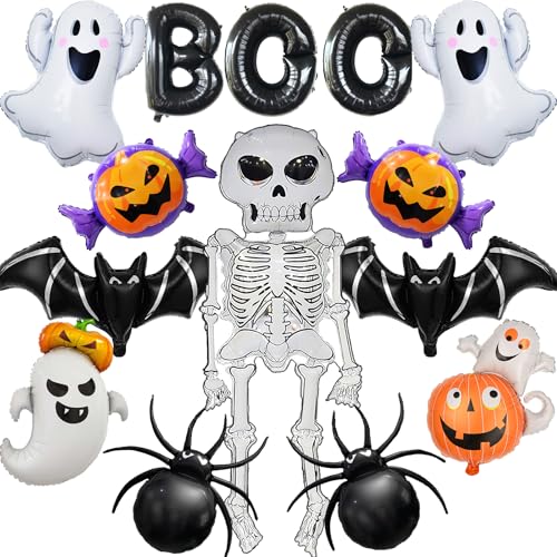 Halloween Foil Balloon Set - Ghost Skeleton Pumpkin Bat Spider BOO Party Decorations
