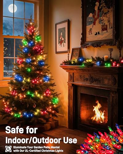 Multicolor Christmas Lights 100 Count Connectable Incandescent String 21 Feet UL Certified