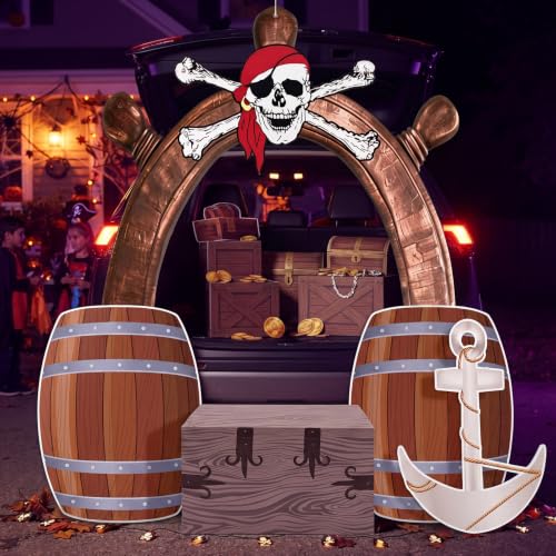 Halloween Pirate Car Decorations Kit - Trunk or Treat Party Supplies with Ship Wheel Backdrop