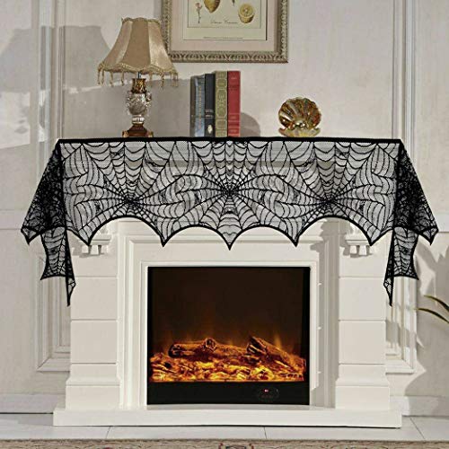 Halloween Decor Set with Lace Tablecloth Bat Wall Stickers and Spider Lampshade