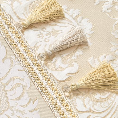 Jacquard Table Runner 108 Inch Long Beige and White Elegant Home Decor - Variation of THIS listing