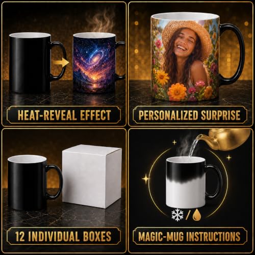 11oz Color Changing Sublimation Coffee Mug Set with White Boxes - Heat Reveal Magic Cups