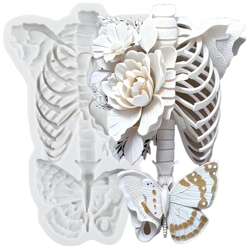 Lingzhi Skull Skeleton Fondant Mold with Butterfly & Flower Design - Style A