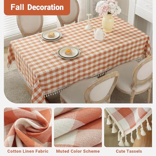 Buffalo Checkered Fall Tablecloth 86x55 Inch Washable Gingham with Tassels