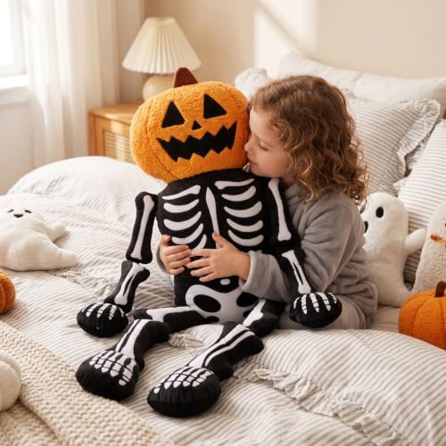 Halloween Pumpkin Skeleton Throw Pillow - Plush Decor 39x19 Inches