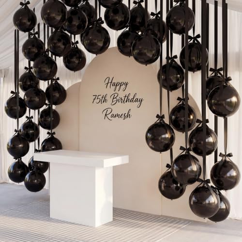 Black 22 Inch Round Metallic Foil Balloons Set - 20 Pieces with Ribbon - Birthday, Wedding, Halloween Decorations