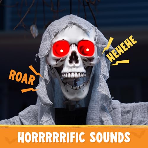 67-Inch Hanging Grim Reaper Halloween Decoration with Lighted LED Eyes