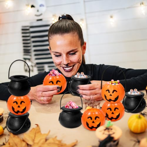 36 Pcs Halloween Mini Candy Cauldrons - Black and Pumpkin Plastic Buckets