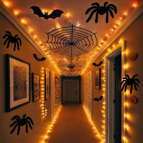 Halloween LED String Lights with Spiders and Bats Indoor Decor Set - 17 Pieces
