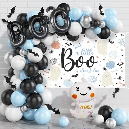 Halloween Baby Shower Decorations Balloon Set with Photo Backdrop - Blue & Black