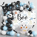 Halloween Baby Shower Decorations Balloon Set with Photo Backdrop - Blue & Black