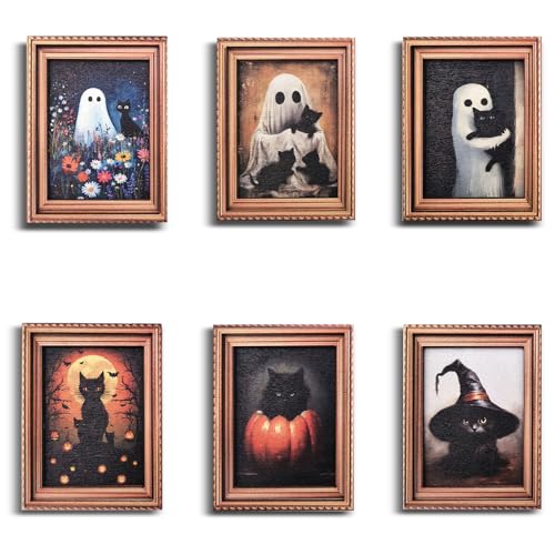 Halloween Fridge Magnets with Ghost and Black Cat - 6 Pcs Halloween Decoration Set